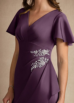 Azazie Robins Abiti per la Madre della Sposa Abito A-Line in Raso Elasticizzato Plissettato Prugna image6