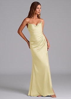 Azazie Claudelle Abiti da Damigella Abito Sirena in Raso Elasticizzato Senza Cinturino Sorbetto Al Limone image4