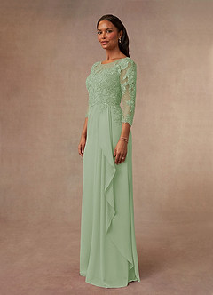 Azazie Calanthe Kleider für die Brautmutter A-Linie Schaufel Chiffon Kleid Staubiger Salbeigrün image2