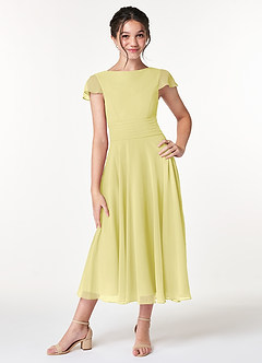 Azazie Payton Junior A라인 절하다 쉬폰 티 길이 주니어 신부 들러리 드레스 image1