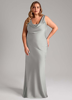 Azazie Rylina Bridesmaid Dresses Silver Mermaid Stretch Satin Dress image7