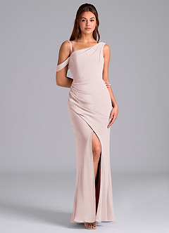 Azazie Madelyn Robes de demoiselle d'honneur Robe Sirène Convertible en Mousseline de soie Ue épaule Rose Pâle image3