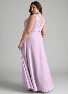 Azazie Flora Robes de demoiselle d'honneur Robe Trapèze en Mousseline de soie Plissée Frostiges Flieder image11