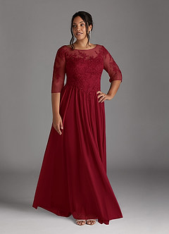 Azazie Harriet Mother of the Bride Dresses Burgundy A-Line Scoop lace Mesh Dress image7