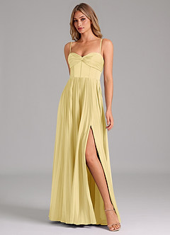 Azazie Tyla Bridesmaid Dresses Lemon Sorbet A-Line Sweetheart Neckline Stretch Satin Dress image4