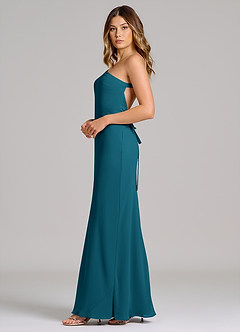 Azazie Monroe Bridesmaid Dresses Ink Blue Sheath One Shoulder Chiffon Dress image5