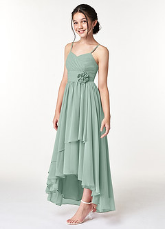 Azazie Catalina Junior Agave A-Line Ruched Chiffon Dress image3