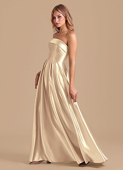 Azazie Lucienne Bridesmaid Dresses Gold A-Line Pleated Metallic Satin Dress image6
