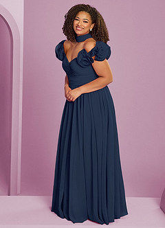 Barbie ♥ Azazie Bridesmaid Dresses Dark Navy A-Line Off the Shoulder Chiffon Convertible Dress image14