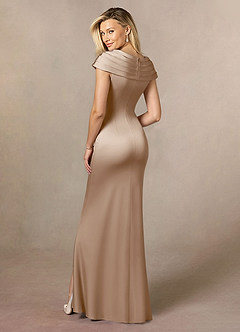 Azazie Anderson Mother of the Bride Dresses Taupe A-Line Pleated Stretch Satin Dress image5