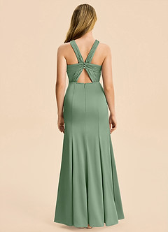 Azazie Rue Junior Robe Sirène en Satin extensible Plissé Matcha image2
