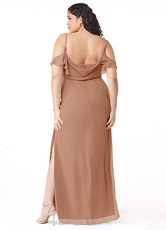 Azazie Emeralda Bridesmaid Dresses Champagne Rose Sheath Off the Shoulder Chiffon Dress image8