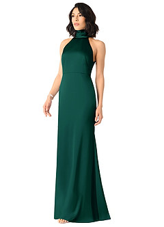 Azazie x Delaney Robes de demoiselle d'honneur Robe Fourreau en Satin extensible Col Haut émeraude image2