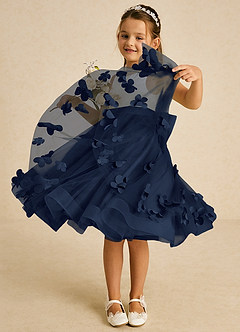Azazie Sprout Flower Girl Dresses Dark Navy A-Line Bow Tulle Dress image3