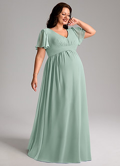 Azazie Verna Maternity Bridesmaid Dresses A-Line V-Neck Ruched Chiffon Floor-Length Dress image7