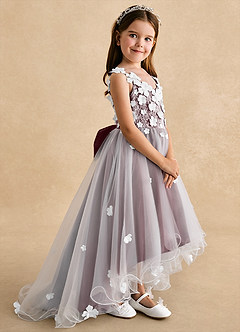 Azazie Celia Flower Girl Dresses Sangria A-Line Lace Tulle Dress image3