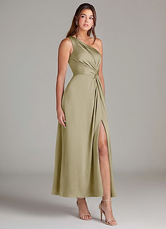 Azazie Brooke Suknie dla druhen Linia A Jedno ramię Satyna elastyczna Długość kostki Sukienka image4