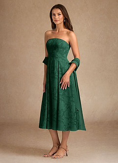 Azazie Lorain Mother of the Bride Dresses Dark Green A-Line Pleated Floral Burnout Dress image5