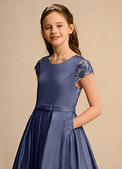 Azazie Bunny Girls Formal Robe Demoiselle D'honneur Fillette Robe Robe de bal en Dentelle Bleu Orageux image4