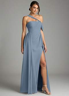 Azazie Kassandra 신부 들러리 드레스 A라인 오프 더 숄더 쉬폰 바닥 길이 드레스 image5