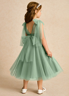 Azazie Dori Flower Girl Dresses Matcha A-Line Ruched Tulle Dress image3
