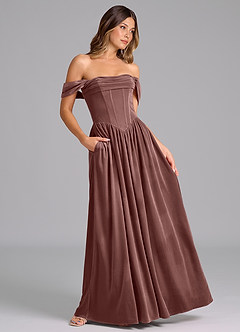 Azazie Hattie Bridesmaid Dresses Espresso A-Line Ruched Velvet Dress image3