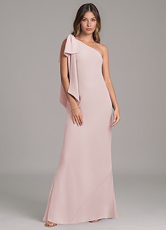 Azazie Capri Bridesmaid Dresses Blushing Pink A-Line One Shoulder Chiffon Dress image1