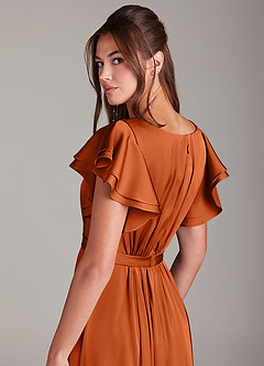 Azazie Daphne Bescheiden Bruidsmeisjekleding A-Lijn Ruches Stretch Satijn Vloerlengte Jurk image2