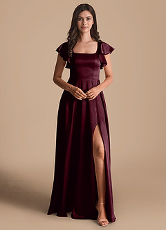 Azazie Bondi Bridesmaid Dresses Cabernet A-Line Bow Metallic Satin Dress image2