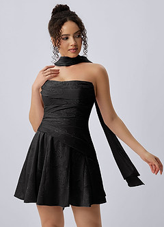 Iphigenie Black Strapless Jacquard Lace-Up Skater Mini Dress image5