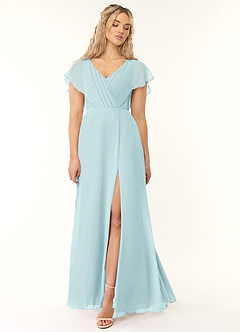 Azazie Rylee Bridesmaid Dresses Sea Glass A-Line Pleated Chiffon Dress image1
