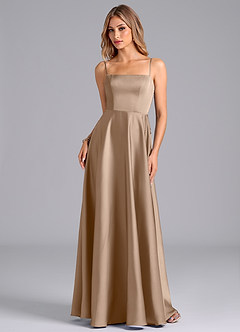 Azazie Elita Robes de demoiselle d'honneur Robe Trapèze en Satin extensible Plissée Taupe image6