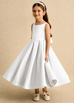 Azazie Babs Blumenmädchenkleider Ballkleid Plissee Matte Satin Kleid Weiß image5