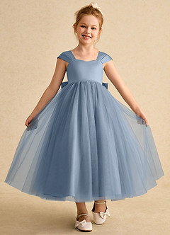 Azazie Chickadee Flower Girl Dresses Dusty Blue Ball-Gown Sweetheart Neckline Matte Satin Dress image4