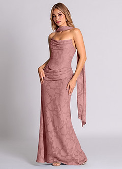 Azazie Sorrel Robes de demoiselle d'honneur Robe Sirène Convertible en Blumen-Burnout Corset Rose Poussiéreuse image3