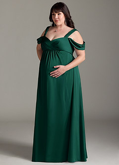Azazie Rhea Maternity Bridesmaid Dresses A-Line Off-The-Shouler Pleated Stretch Satin Floor-Length Dress image11