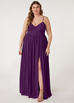 Azazie Zeya Bridesmaid Dresses Grape A-Line V-Neck Pleated Chiffon Dress image6