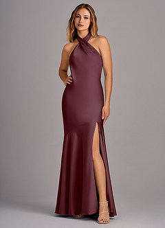 Azazie Lorena Vestidos de madrinha de casamento Vestido Sangria de Cetim elástico de sereia com Plissado image1