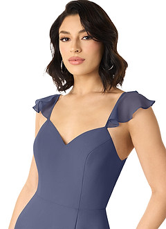 Azazie Everett Bridesmaid Dresses Stormy A-Line V-neck Ruched Chiffon Dress image4