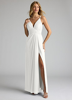 Azazie Maren Allure Brudepigekjoler En streg V-hals blonde Chiffon Gulv-længde Kjole image1