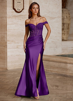 Wrentino Grape Embroidered Appliqué Satin Prom Dress image3