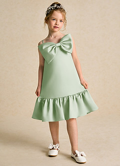 Azazie Kiwi Blumenmädchenkleider A-Linie Spaghetti Riemen Matte Satin Kleid Staubiger Salbeigrün image4