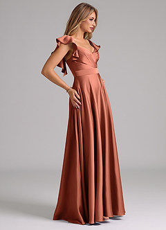 Azazie Leilani Bridesmaid Dresses Clay A-Line Ruched Stretch Satin Dress image6