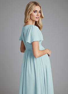 Azazie Verna Maternity Bridesmaid Dresses A-Line V-Neck Ruched Chiffon Floor-Length Dress image7