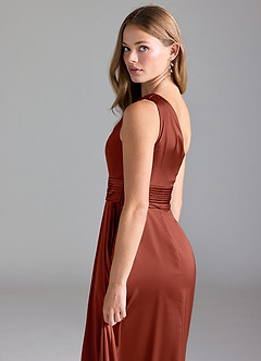 Azazie Dallas Bridesmaid Dresses Terracotta A-Line One Shoulder Stretch Satin Dress image7