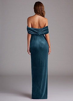 Azazie Shay Bridesmaid Dresses Blue Topaz Sheath Off the Shoulder Velvet Convertible Dress image4