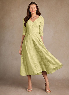Azazie Durant Kleider für die Brautmutter A-Linie Plissee Blumen-Burnout Kleid Zitronensorbet image2