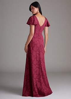 Azazie Soren Bridesmaid Dresses Burgundy A-Line Pleated Floral Burnout Dress image3