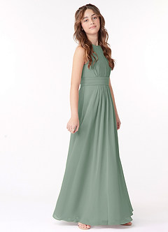 Azazie Bonnie Junior Silver Sage A-Line Pleated Chiffon Dress image2