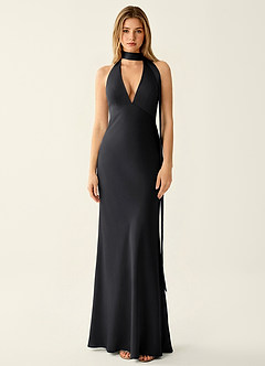 Wrenllien Black Satin Prom Dress image3